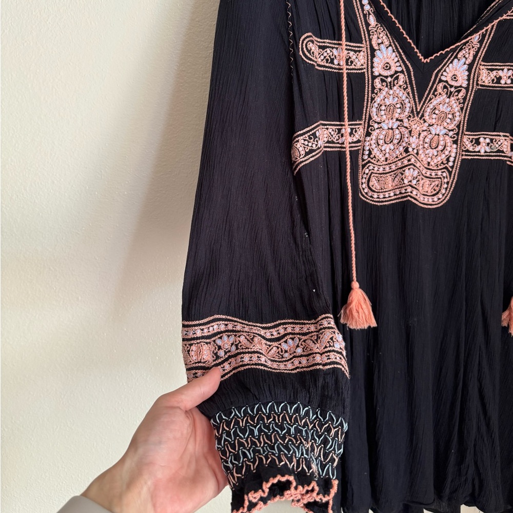 Free People S Black Wind Willow Boho Long Sleeve Dress - Picture 5 of 12
